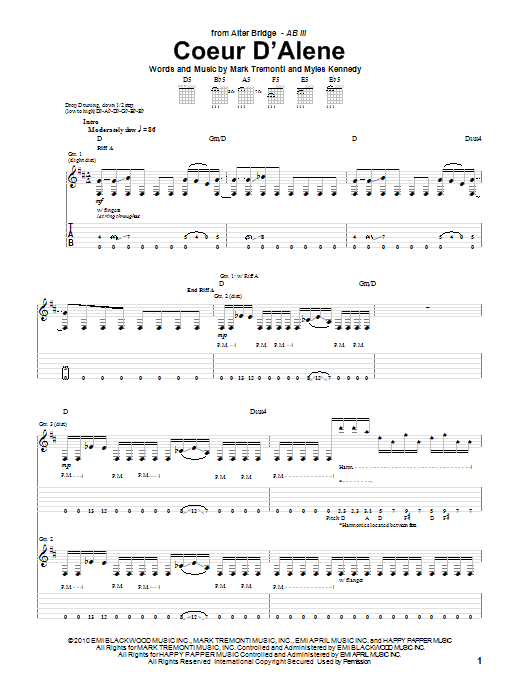 Alter Bridge Coeur D'Alene Sheet Music Notes & Chords for Guitar Tab - Download or Print PDF