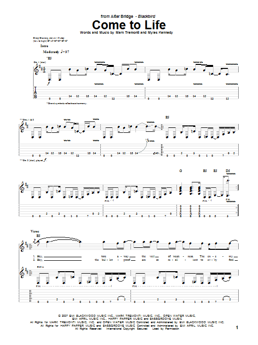 Alter Bridge Come To Life Sheet Music Notes & Chords for Guitar Tab - Download or Print PDF