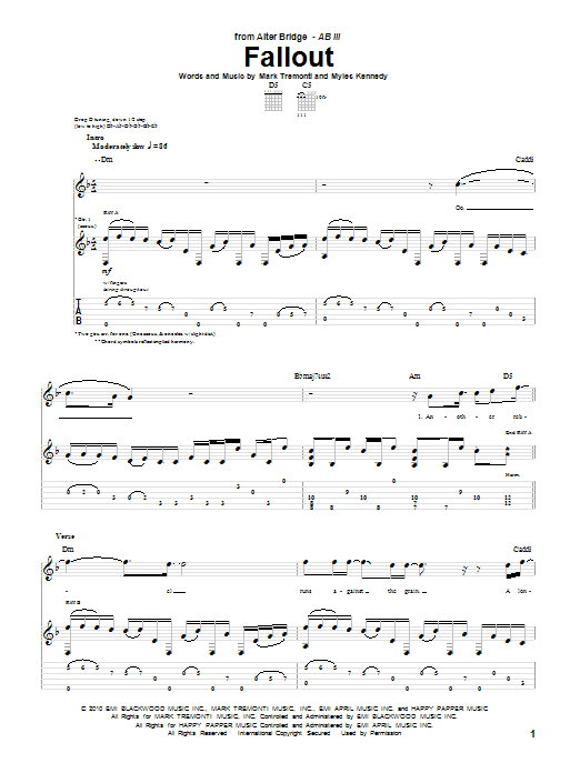 Alter Bridge Fallout Sheet Music Notes & Chords for Guitar Tab - Download or Print PDF