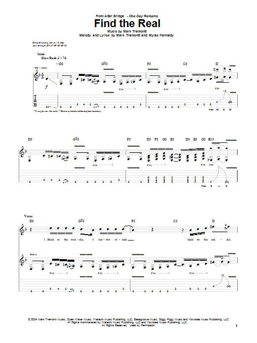 Alter Bridge Find The Real Sheet Music Notes & Chords for Guitar Tab - Download or Print PDF