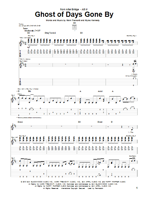 Alter Bridge Ghost Of Days Gone By Sheet Music Notes & Chords for Guitar Tab - Download or Print PDF