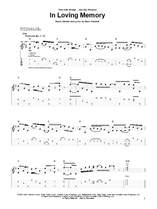 Alter Bridge In Loving Memory Sheet Music Notes & Chords for Guitar Tab - Download or Print PDF