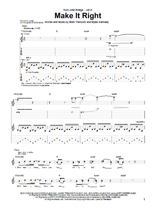 Alter Bridge Make It Right Sheet Music Notes & Chords for Guitar Tab - Download or Print PDF