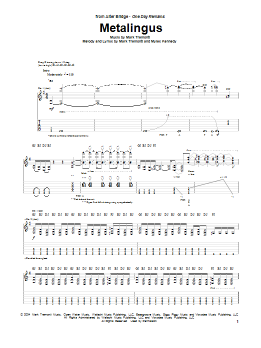 Alter Bridge Metalingus Sheet Music Notes & Chords for Guitar Tab - Download or Print PDF
