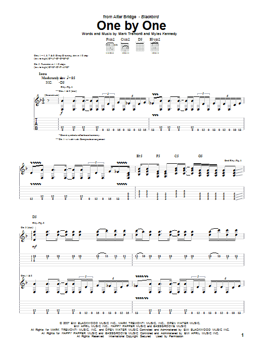 Alter Bridge One By One Sheet Music Notes & Chords for Guitar Tab - Download or Print PDF