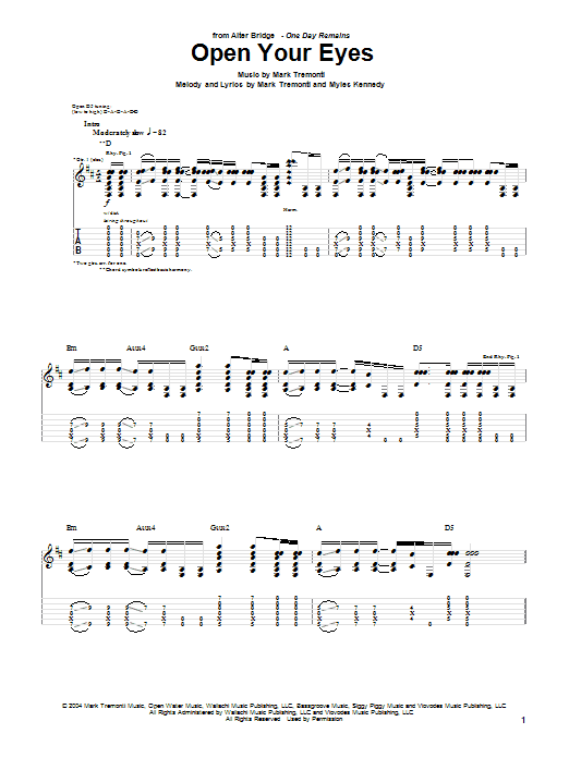 Alter Bridge Open Your Eyes Sheet Music Notes & Chords for Guitar Tab - Download or Print PDF