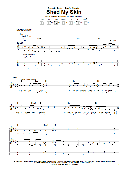 Alter Bridge Shed My Skin Sheet Music Notes & Chords for Guitar Tab - Download or Print PDF