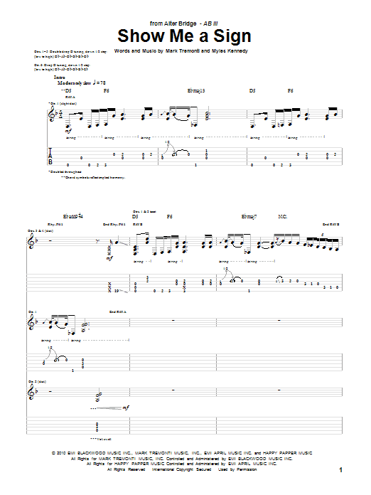 Alter Bridge Show Me A Sign Sheet Music Notes & Chords for Guitar Tab - Download or Print PDF