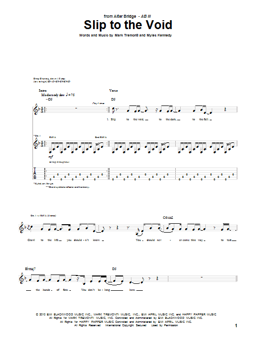 Alter Bridge Slip To The Void Sheet Music Notes & Chords for Guitar Tab - Download or Print PDF