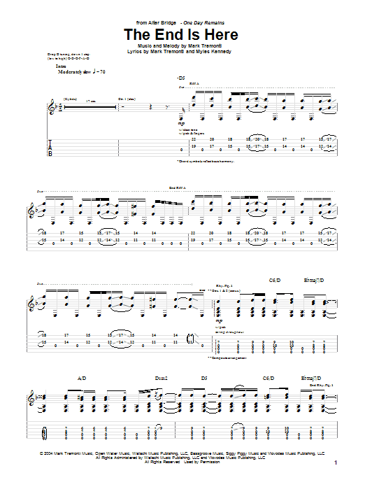 Alter Bridge The End Is Here Sheet Music Notes & Chords for Guitar Tab - Download or Print PDF