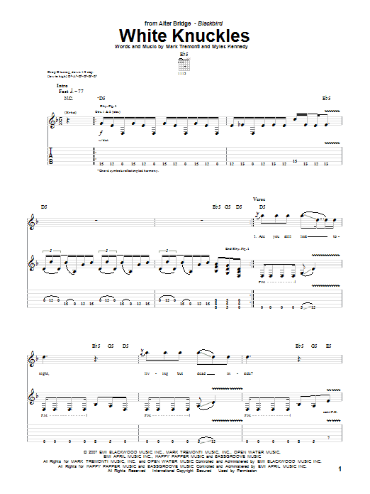 Alter Bridge White Knuckles Sheet Music Notes & Chords for Guitar Tab - Download or Print PDF