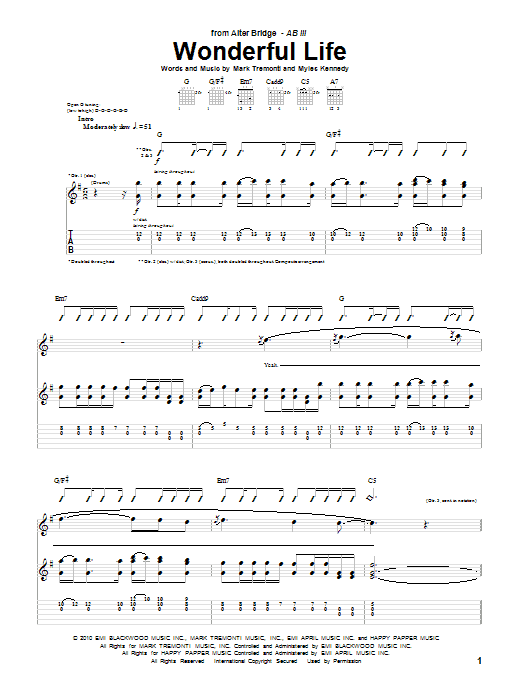 Alter Bridge Wonderful Life Sheet Music Notes & Chords for Guitar Tab - Download or Print PDF