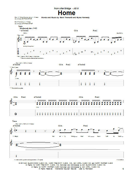 Preview Alter Bridge Home Pop sheet music, notes and chords for Guitar Tab, SKU: 83735 Home sheet music