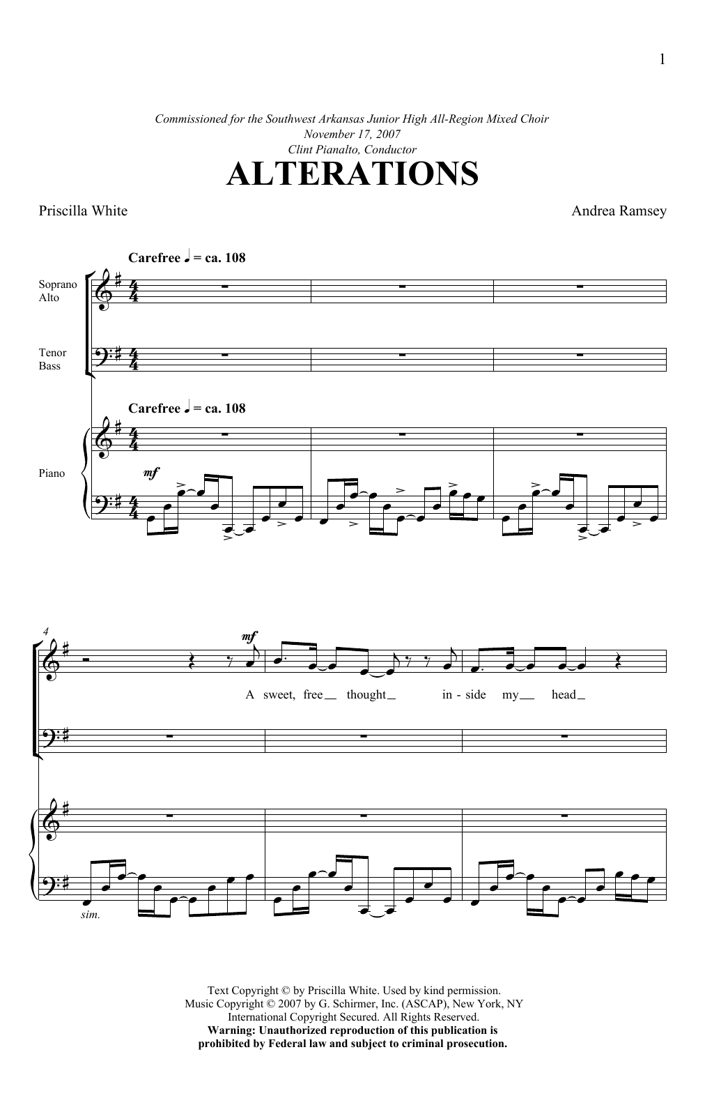 Preview Andrea Ramsey Alterations Festival sheet music, notes and chords for SATB, SKU: 177458 sheet music, piano notes, chords, guitar tabs, score, transpose, transcribe, how to play, guide, download, learn, tutorial, progression, song, artist, awards, billboard, mtv, vh1, tour, single, album, release