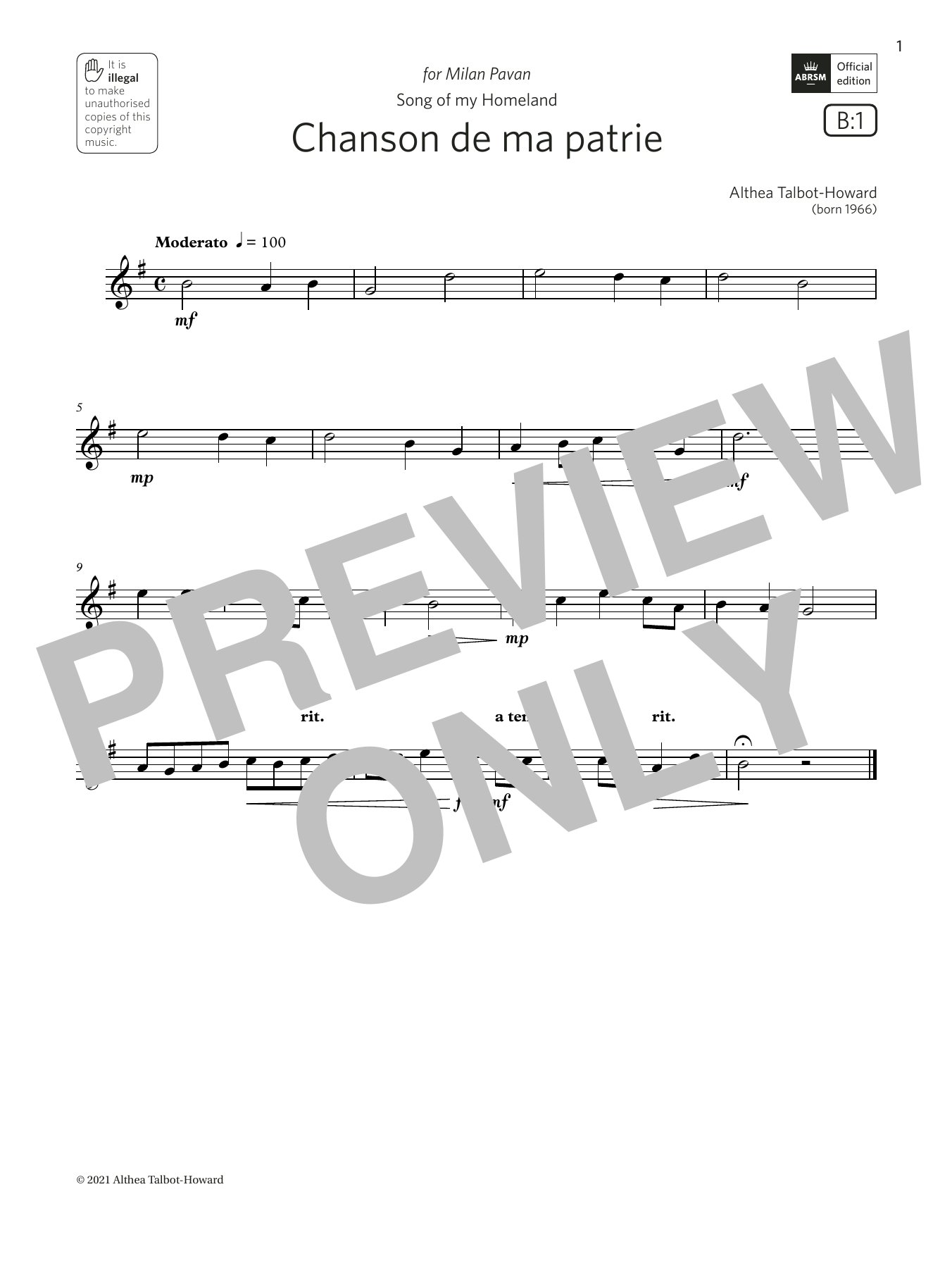 Althea Talbot-Howard Chanson de ma patrie (Grade 1 List B1 from the ABRSM Saxophone syllabus from 2022) Sheet Music Notes & Chords for Alto Sax Solo - Download or Print PDF