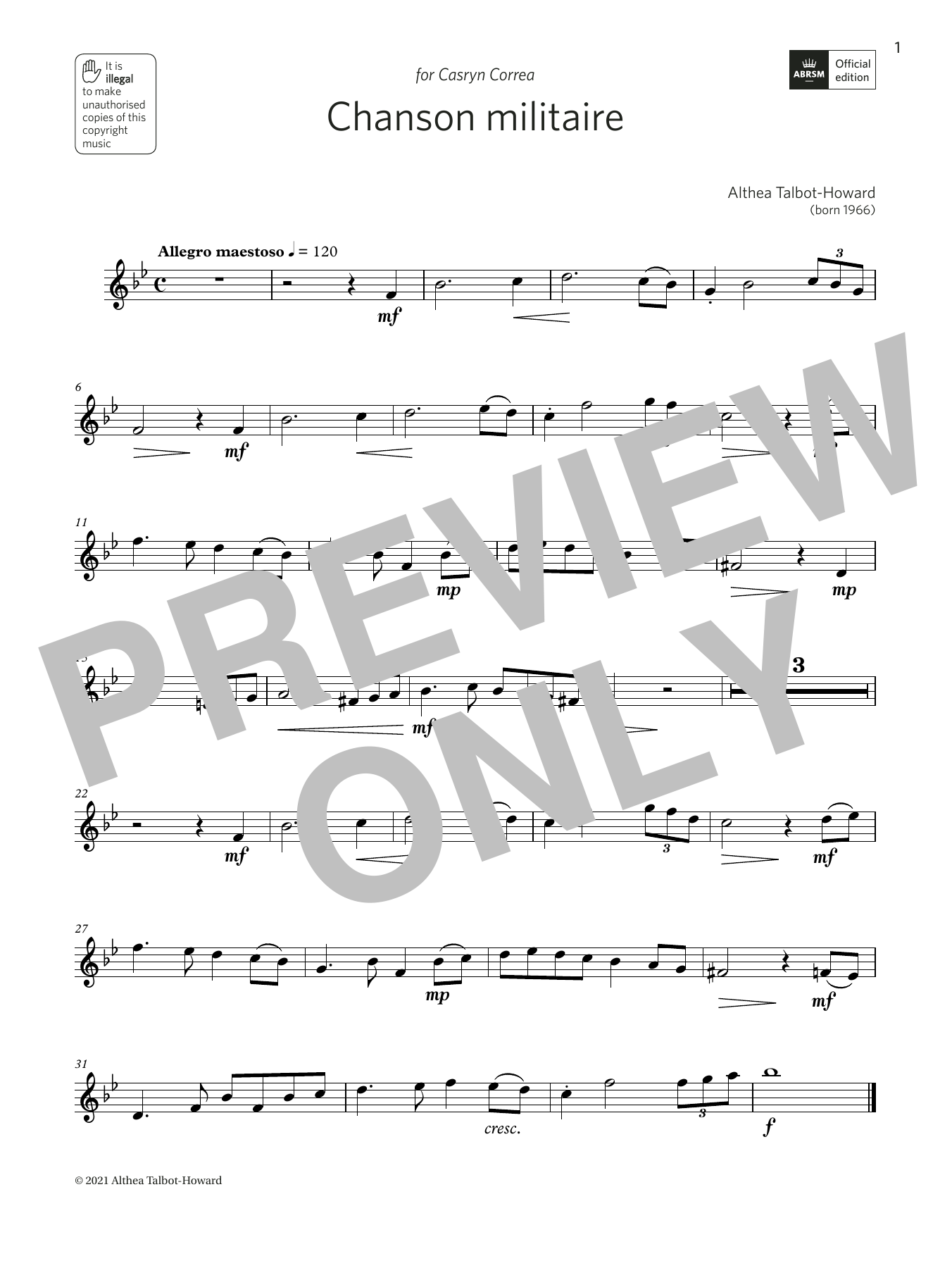 Althea Talbot-Howard Chanson Militaire (Grade 3 List A8 from the ABRSM Oboe syllabus from 2022) Sheet Music Notes & Chords for Oboe Solo - Download or Print PDF