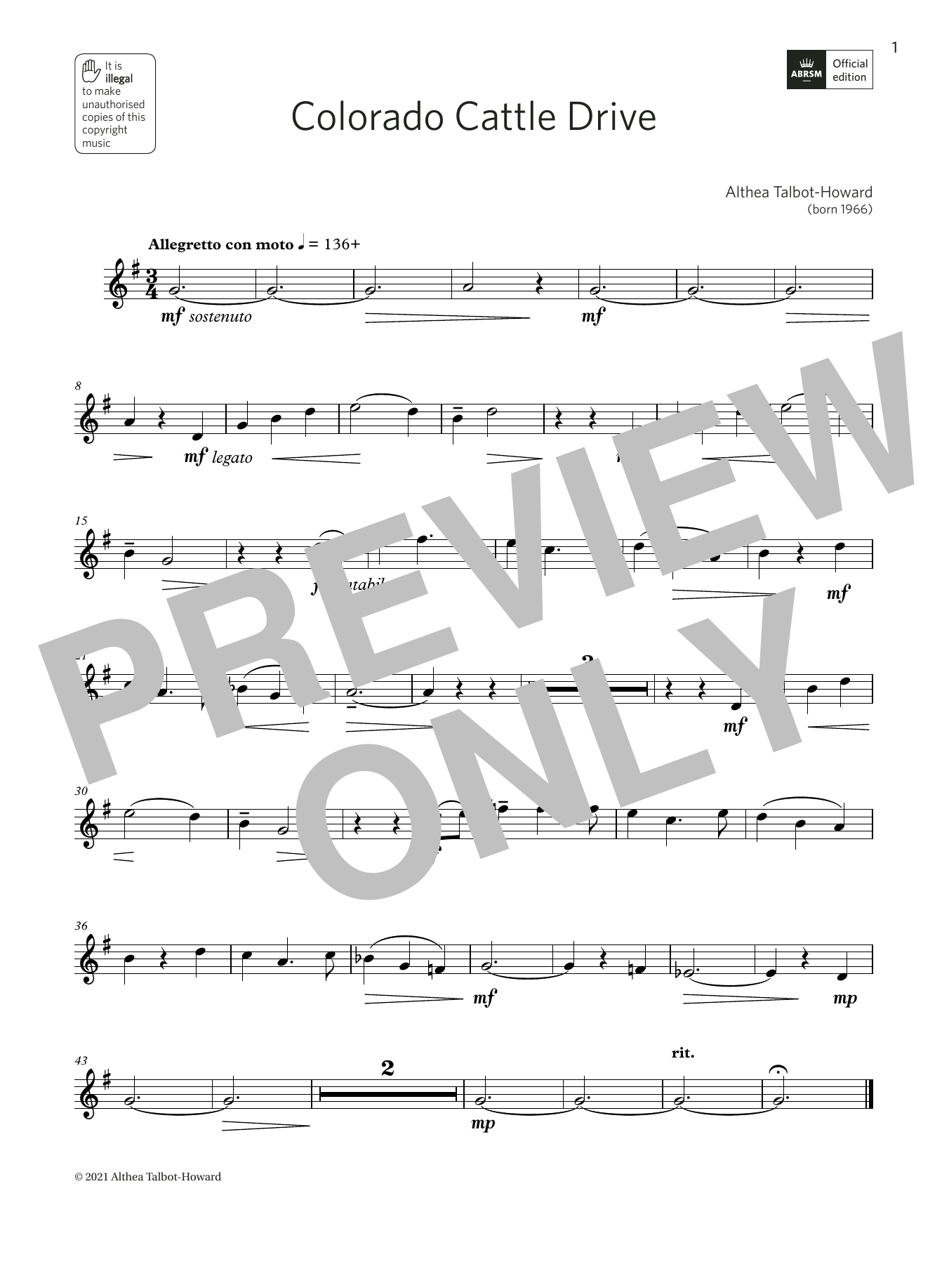 Althea Talbot-Howard Colorado Cattle Drive (Grade 2 List B8 from the ABRSM Oboe syllabus from 2022) Sheet Music Notes & Chords for Oboe Solo - Download or Print PDF Althea Talbot-Howard Colorado Cattle Drive (Grade 2 List B8 from the ABRSM Oboe syllabus from 2022) Sheet Music Notes & Chords for Oboe Solo - Download or Print PDF