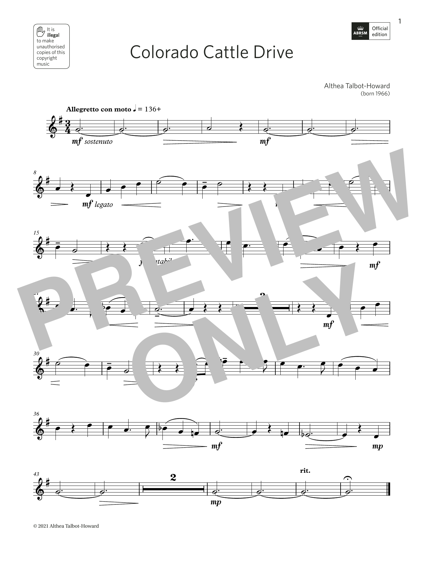 Althea Talbot-Howard Colorado Cattle Drive (Grade 2 List B8 from the ABRSM Oboe syllabus from 2022) Sheet Music Notes & Chords for Oboe Solo - Download or Print PDF