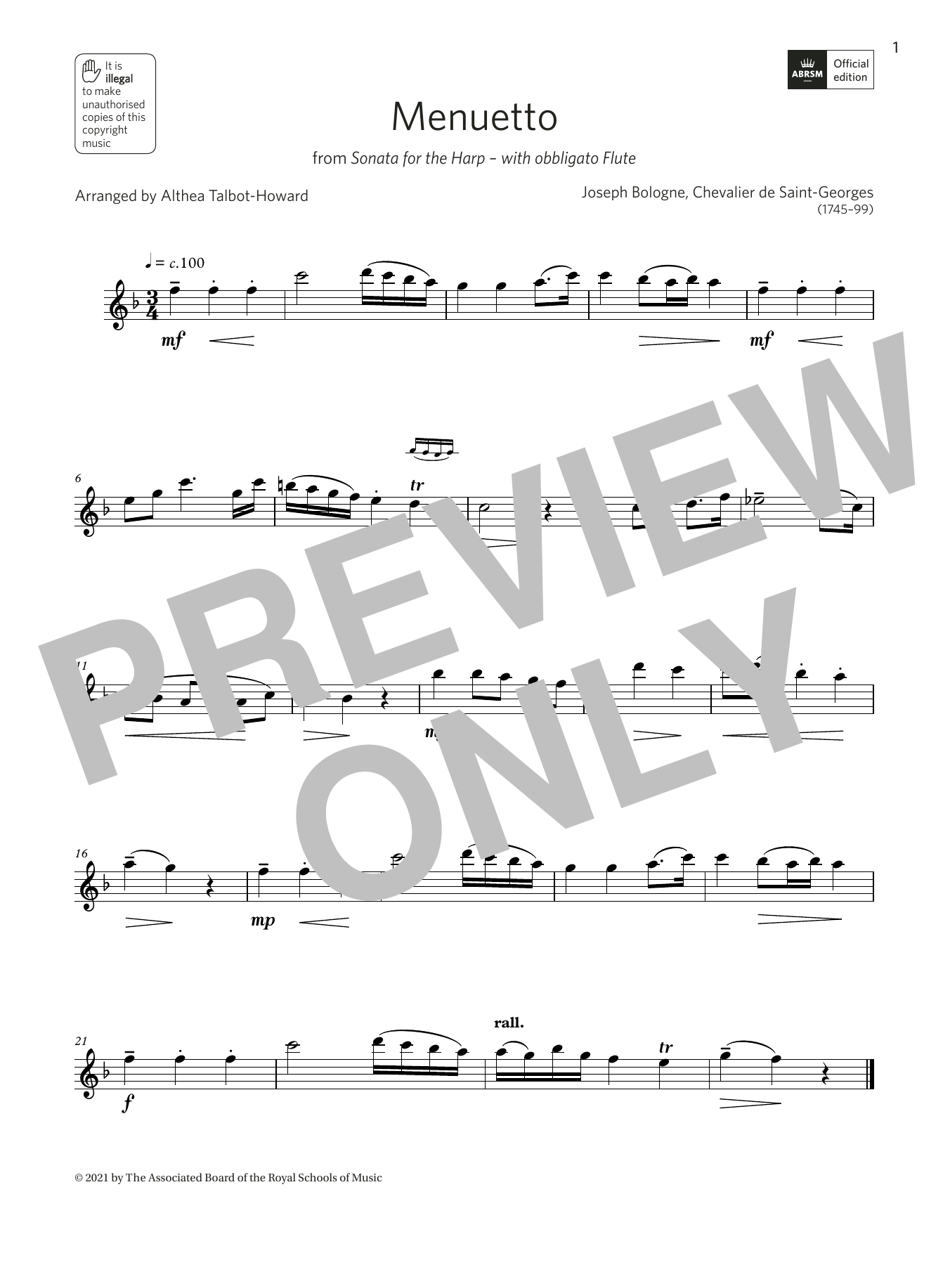 Althea Talbot-Howard Menuetto from Sonata for the Harp (Grade 2 A5 from the ABRSM Treble Recorder syllabus from 2022) Sheet Music Notes & Chords for Recorder - Download or Print PDF