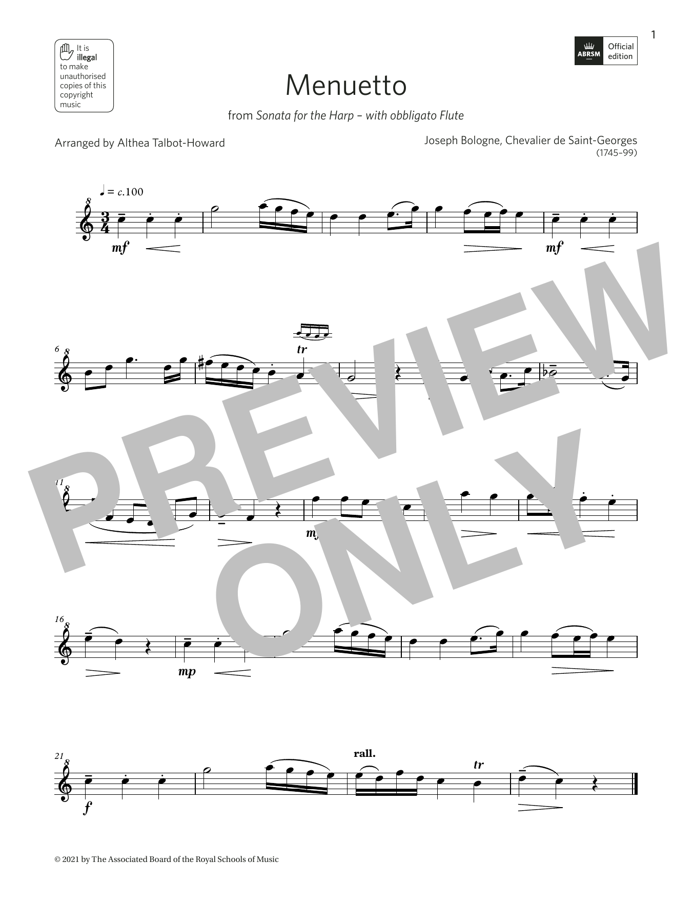 Althea Talbot-Howard Menuetto from Sonata for the Harp (Grade 2 A6 from the ABRSM Descant Recorder syllabus from 2022) Sheet Music Notes & Chords for Recorder - Download or Print PDF