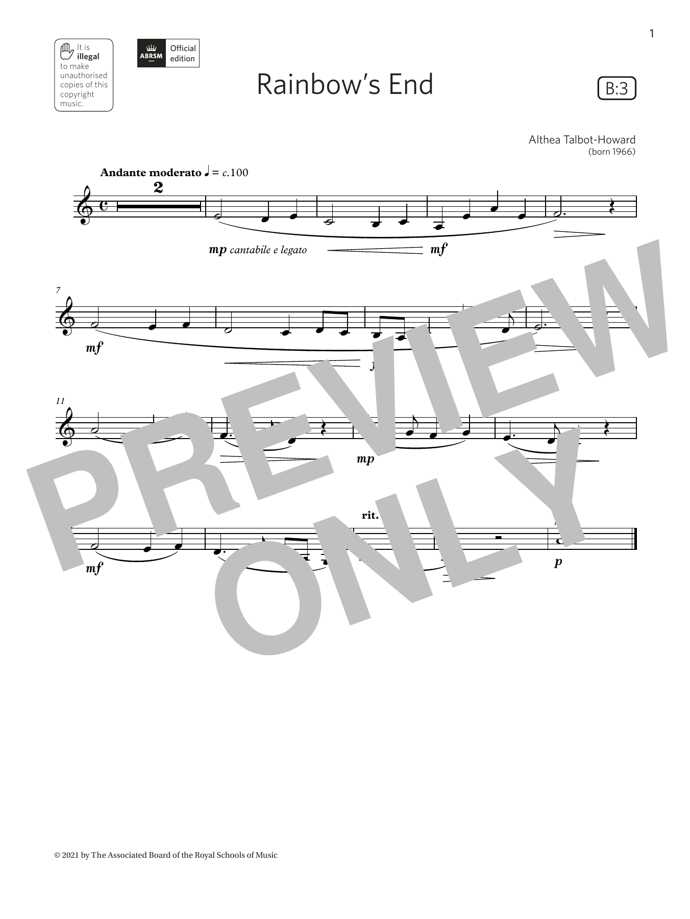 Althea Talbot-Howard Rainbow's End (Grade 1 List B3 from the ABRSM Clarinet syllabus from 2022) Sheet Music Notes & Chords for Clarinet Solo - Download or Print PDF