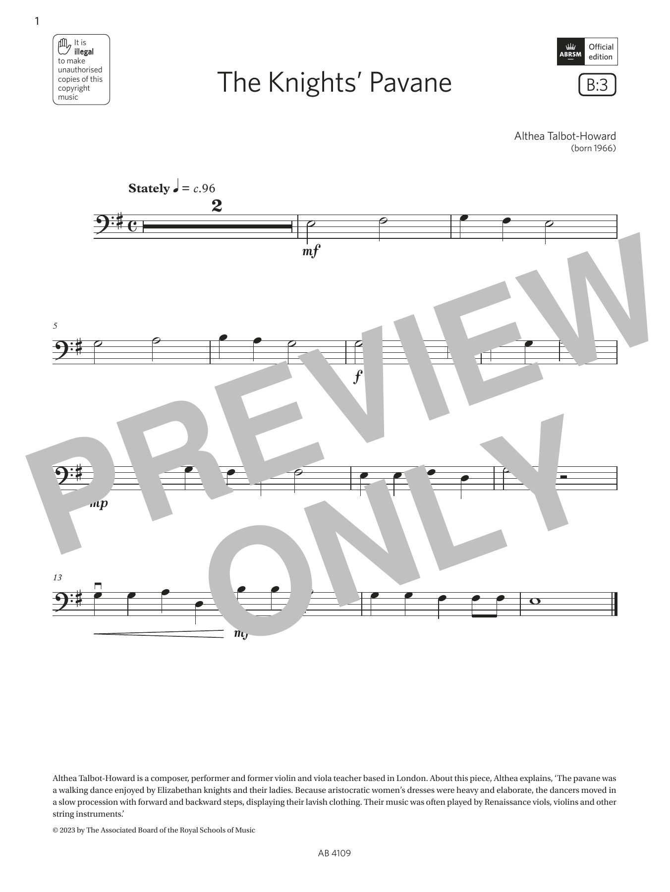 Althea Talbot-Howard The Knights' Pavane (Grade Initial, B3, from the ABRSM Double Bass Syllabus from 2024) Sheet Music Notes & Chords for String Bass Solo - Download or Print PDF