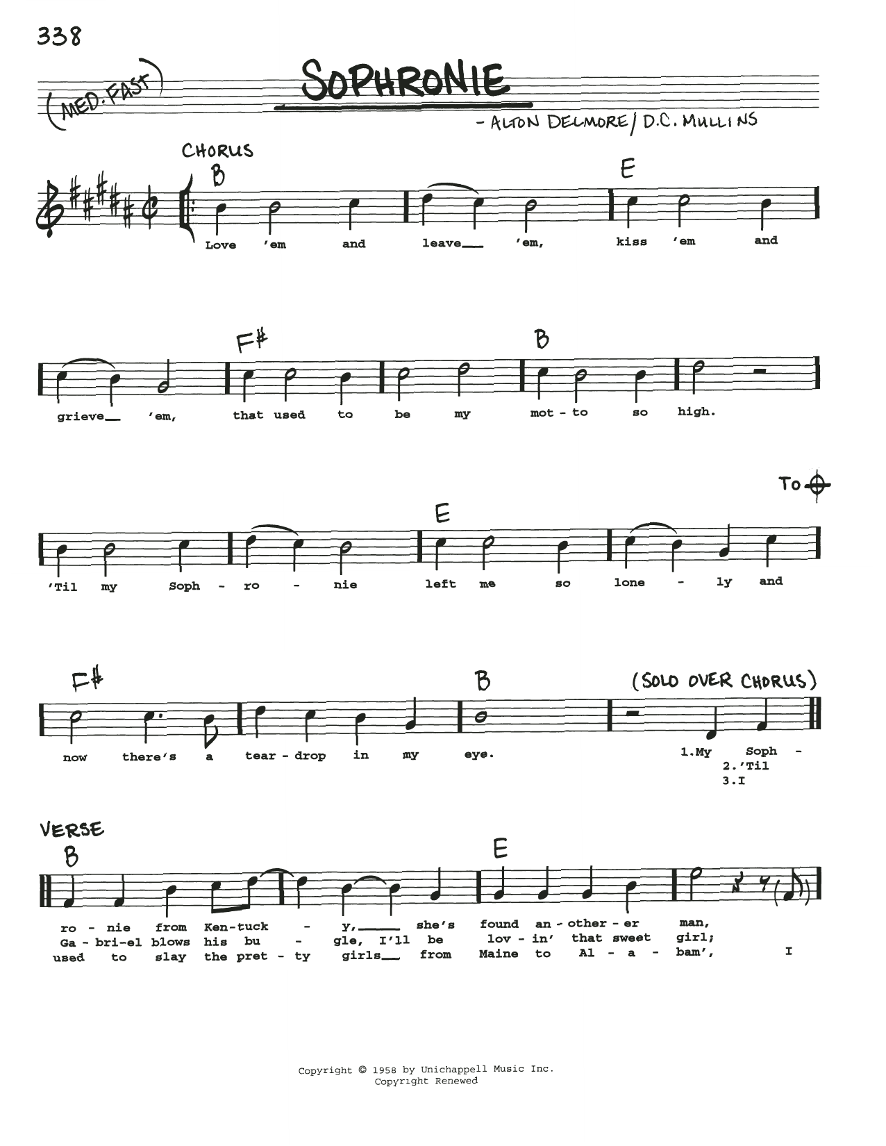 Alton Delmore Sophronie Sheet Music Notes & Chords for Real Book – Melody, Lyrics & Chords - Download or Print PDF