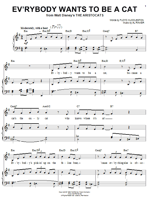 Al Rinker Ev'rybody Wants To Be A Cat Sheet Music Notes & Chords for Piano, Vocal & Guitar (Right-Hand Melody) - Download or Print PDF
