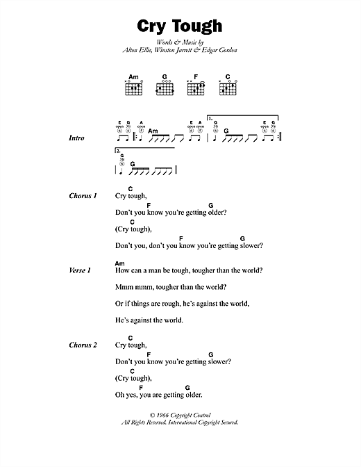 Alton Ellis Cry Tough Sheet Music Notes & Chords for Lyrics & Chords - Download or Print PDF