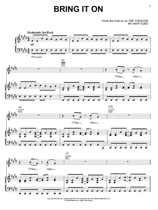 Alvin And The Chipmunks Bring It On Sheet Music Notes & Chords for Piano, Vocal & Guitar (Right-Hand Melody) - Download or Print PDF