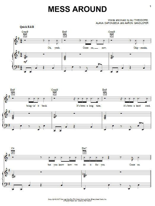 Alvin And The Chipmunks Mess Around Sheet Music Notes & Chords for Piano, Vocal & Guitar (Right-Hand Melody) - Download or Print PDF