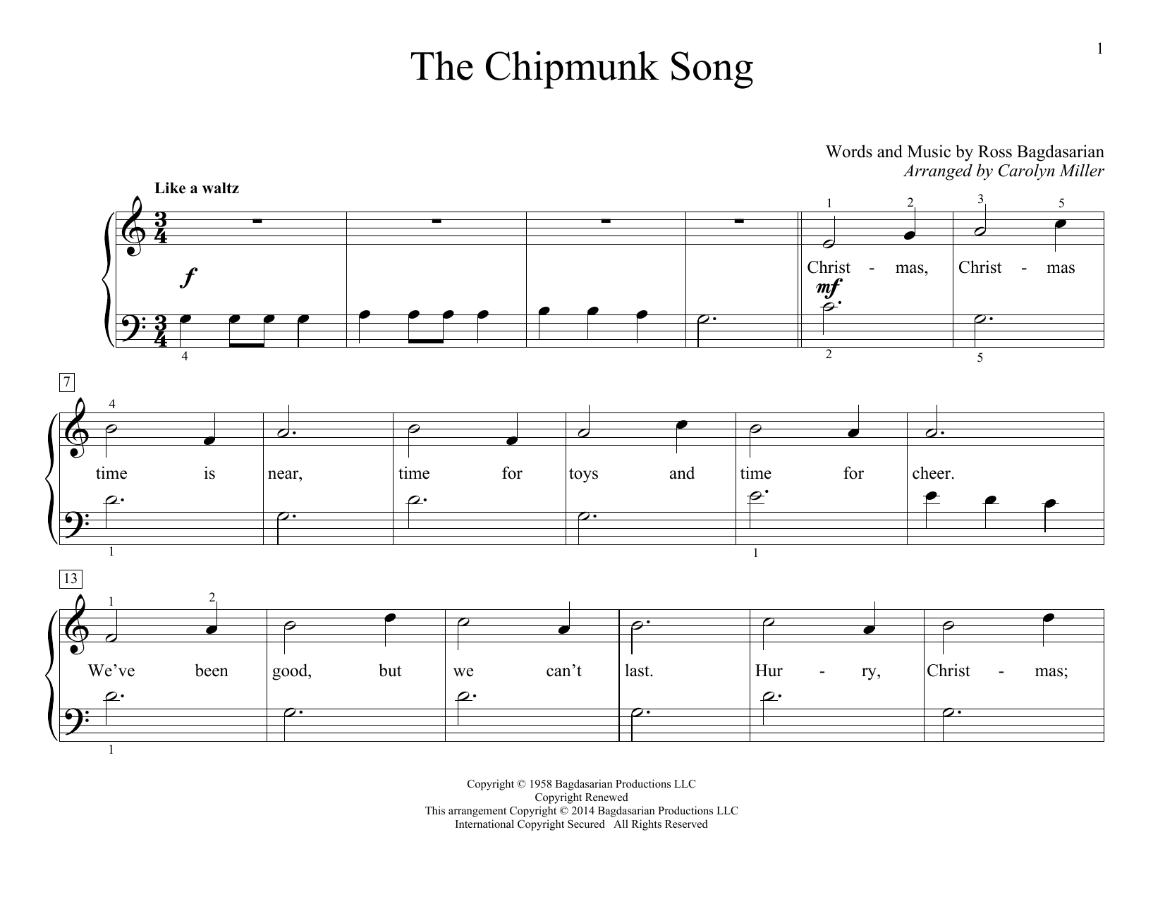 Carolyn Miller The Chipmunk Song Sheet Music Notes & Chords for Educational Piano - Download or Print PDF
