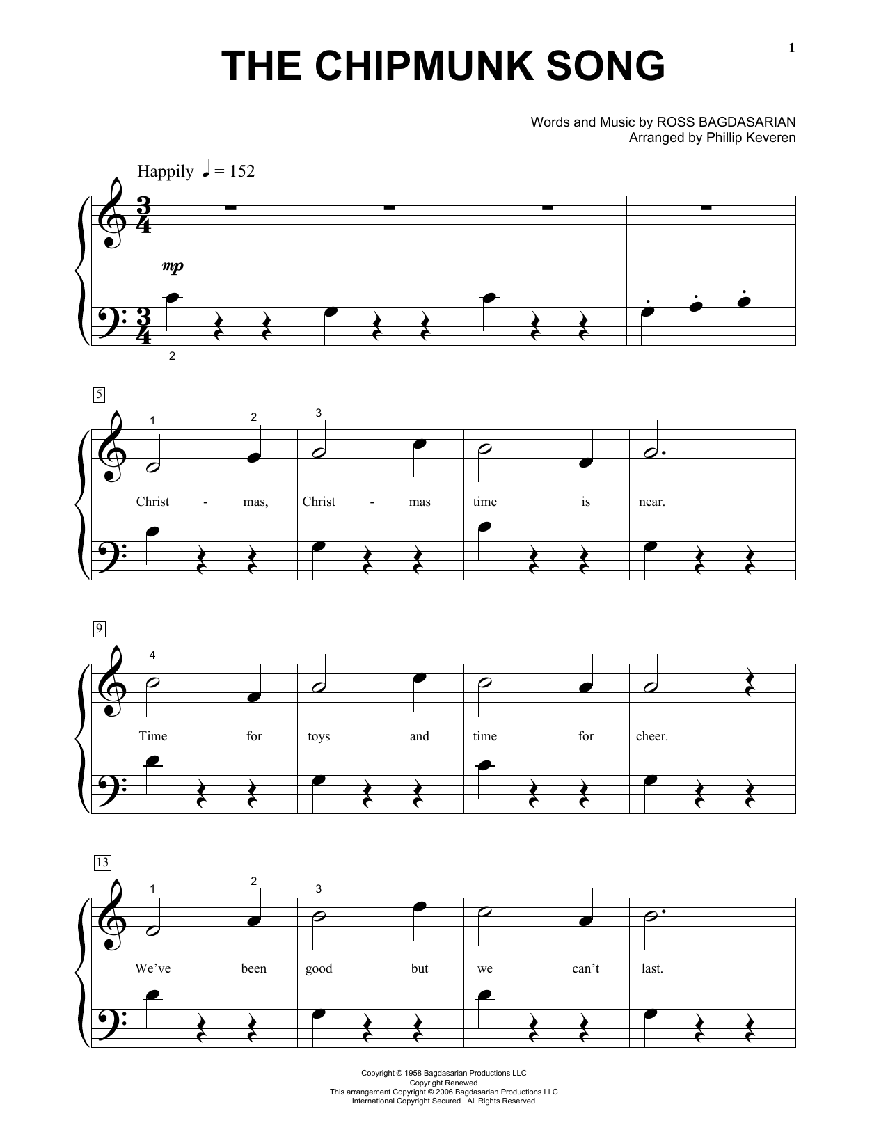 Alvin And The Chipmunks The Chipmunk Song Sheet Music Notes & Chords for Big Note Piano - Download or Print PDF