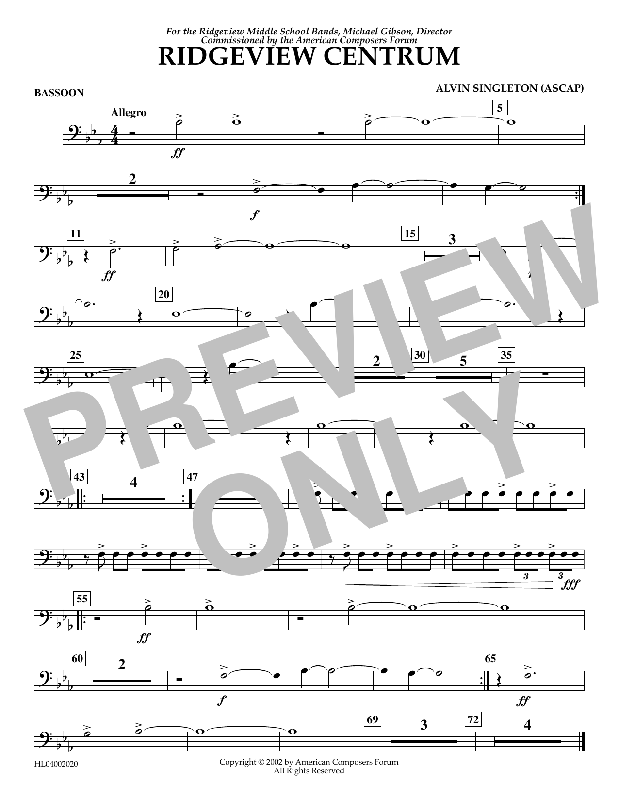 Alvin Singleton Ridgeview Centrum - Bassoon Sheet Music Notes & Chords for Concert Band - Download or Print PDF