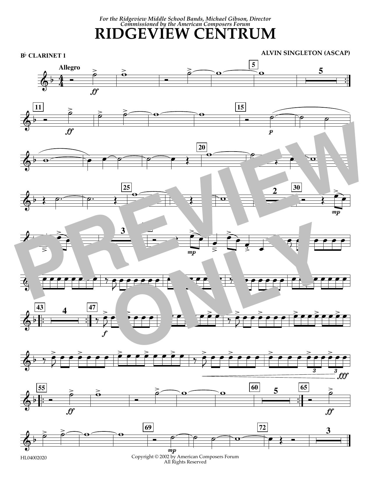 Alvin Singleton Ridgeview Centrum - Bb Clarinet 1 Sheet Music Notes & Chords for Concert Band - Download or Print PDF