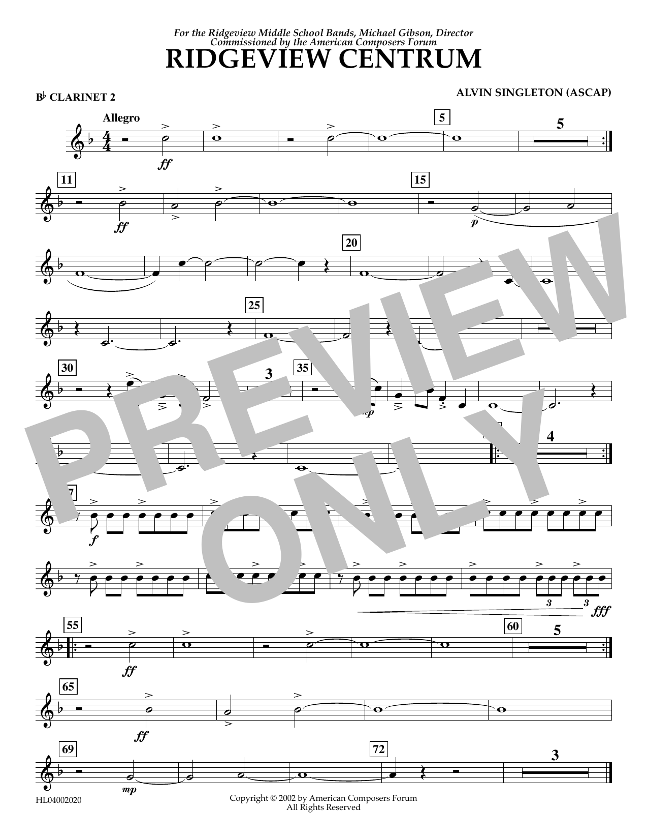 Alvin Singleton Ridgeview Centrum - Bb Clarinet 2 Sheet Music Notes & Chords for Concert Band - Download or Print PDF