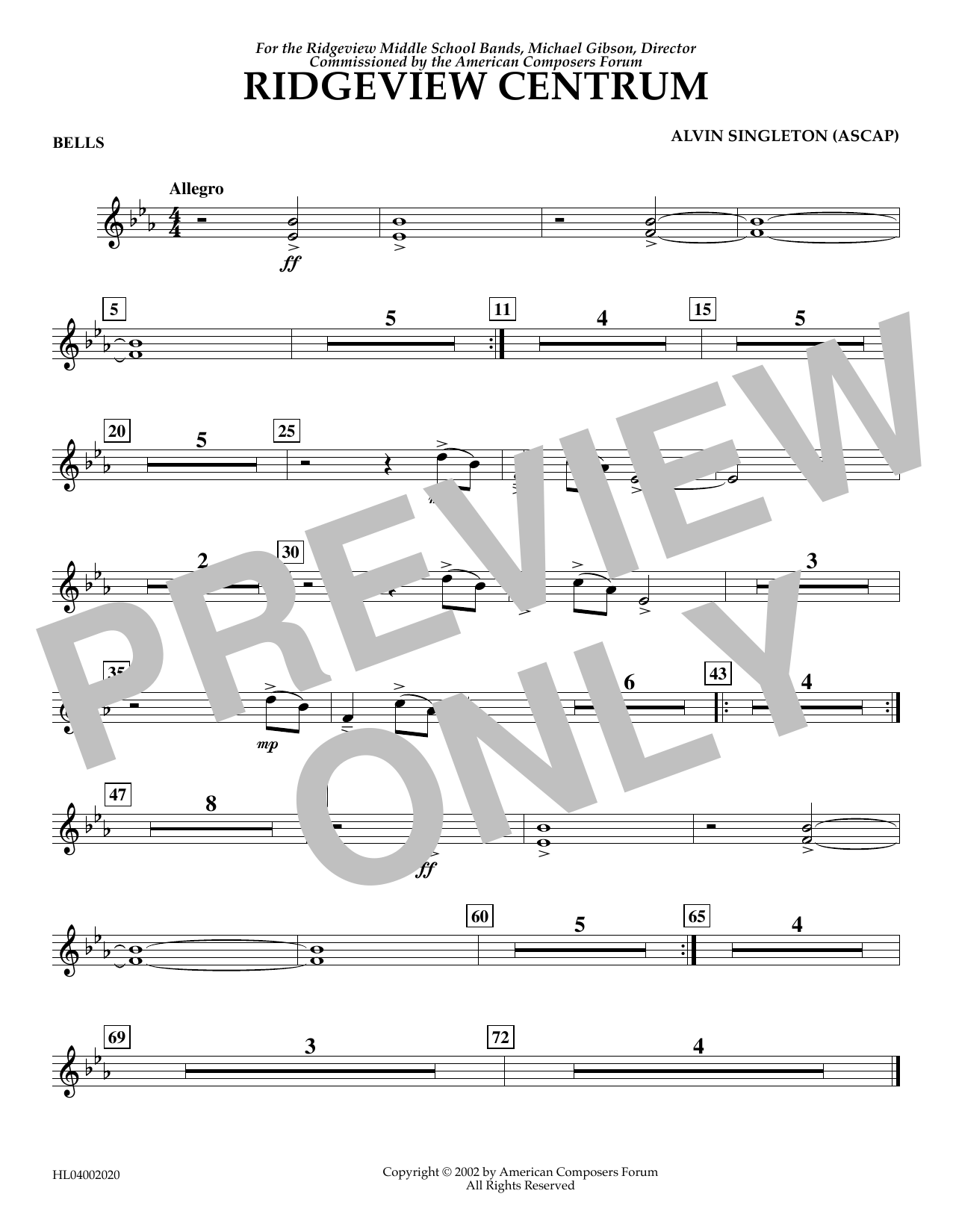 Alvin Singleton Ridgeview Centrum - Bells Sheet Music Notes & Chords for Concert Band - Download or Print PDF