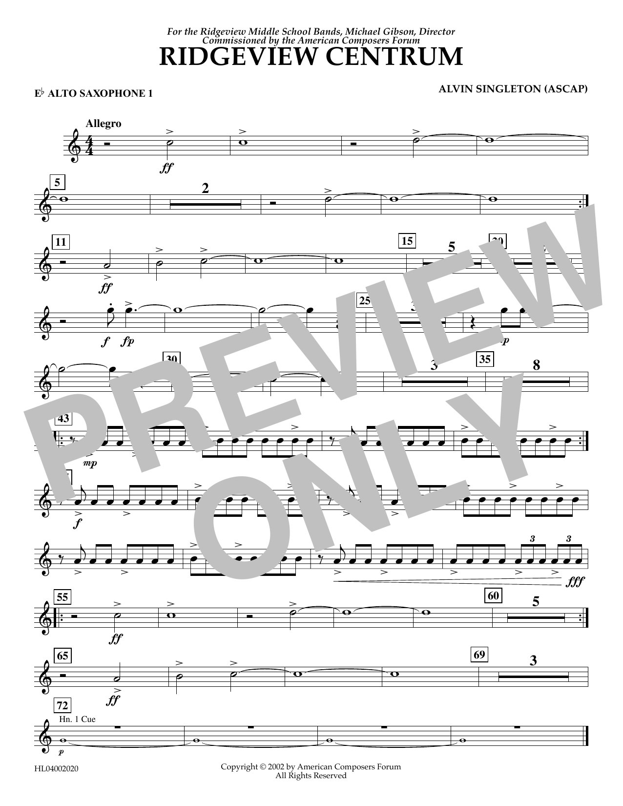 Alvin Singleton Ridgeview Centrum - Eb Alto Sax 1 Sheet Music Notes & Chords for Concert Band - Download or Print PDF