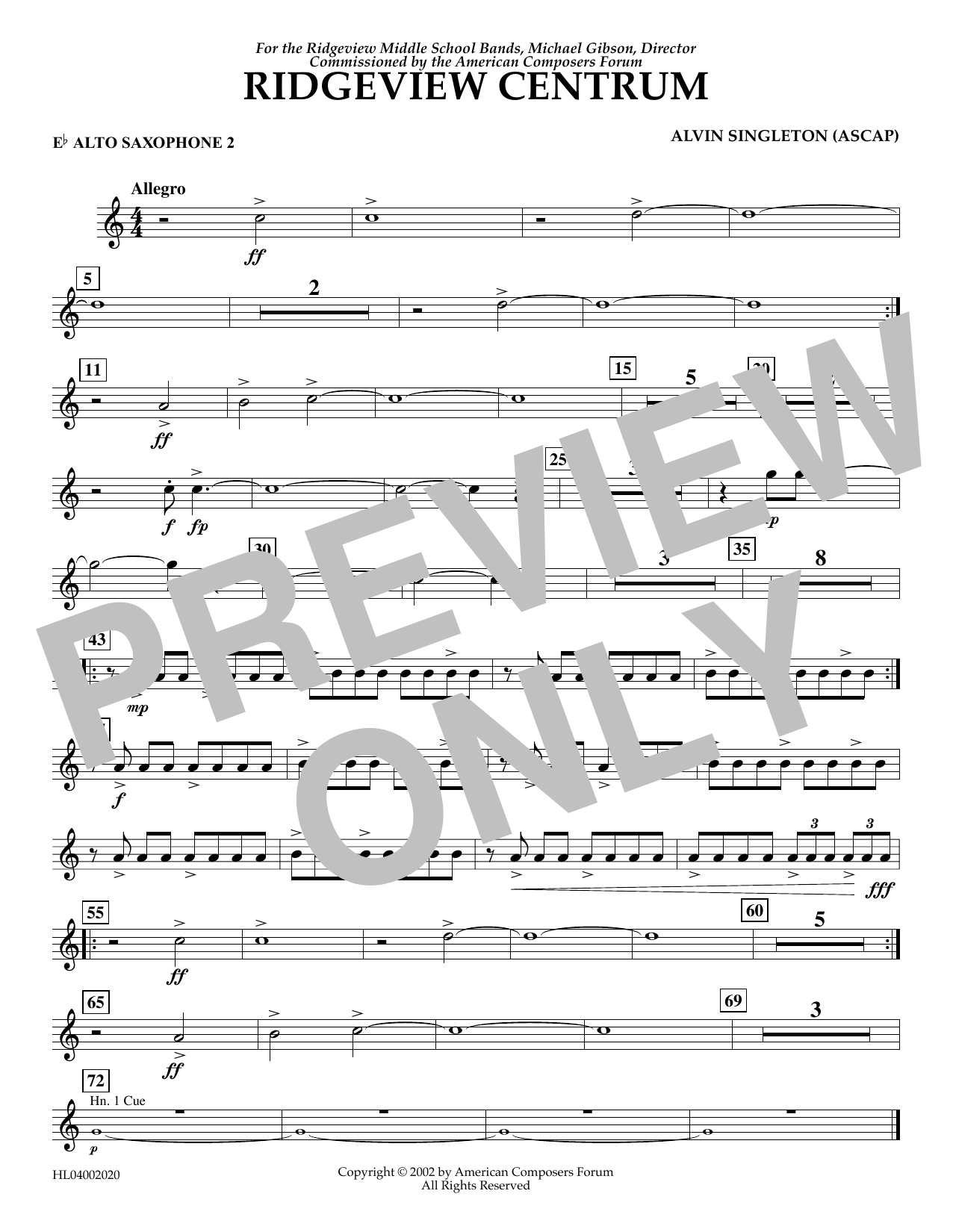 Alvin Singleton Ridgeview Centrum - Eb Alto Sax 2 Sheet Music Notes & Chords for Concert Band - Download or Print PDF