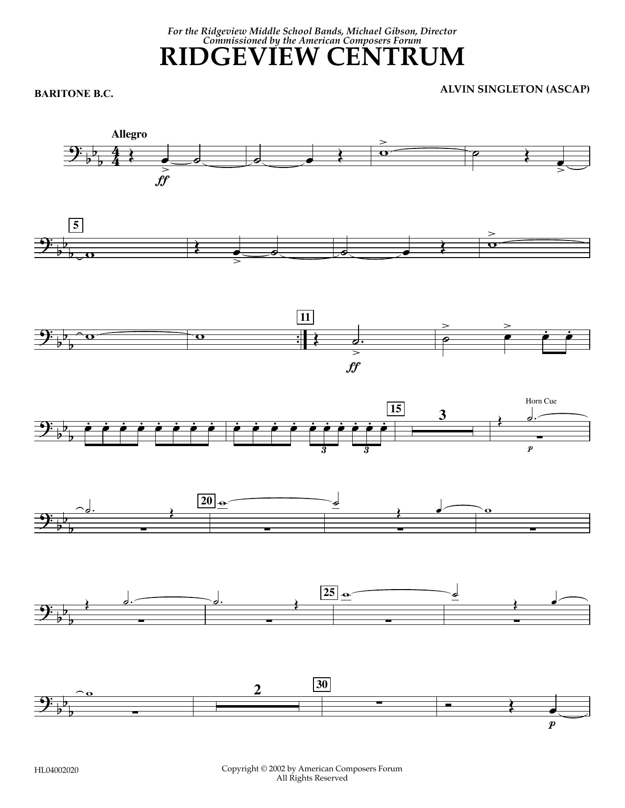 Alvin Singleton Ridgeview Centrum - Euphonium in Bass Clef Sheet Music Notes & Chords for Concert Band - Download or Print PDF