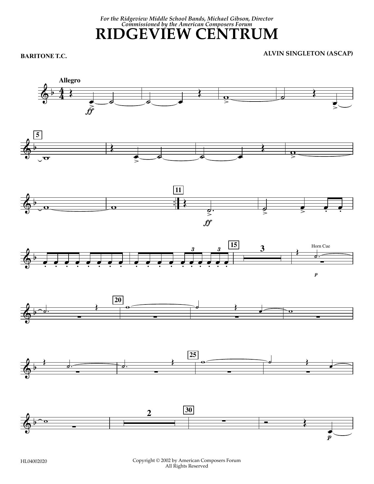 Alvin Singleton Ridgeview Centrum - Euphonium in Treble Clef Sheet Music Notes & Chords for Concert Band - Download or Print PDF