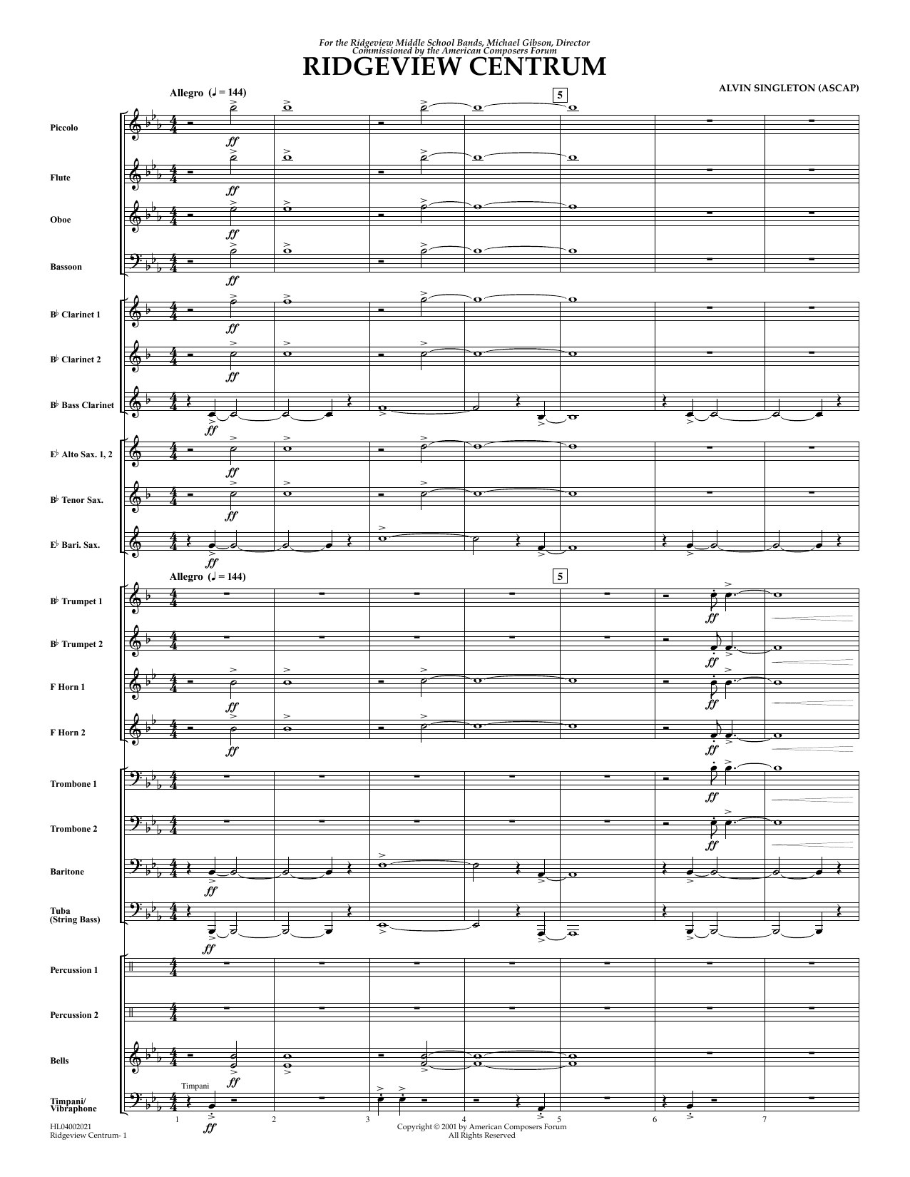 Alvin Singleton Ridgeview Centrum - Full Score Sheet Music Notes & Chords for Concert Band - Download or Print PDF