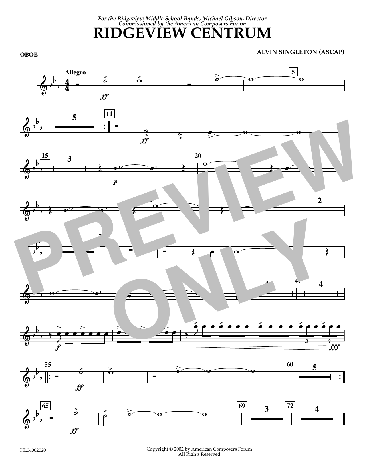 Alvin Singleton Ridgeview Centrum - Oboe Sheet Music Notes & Chords for Concert Band - Download or Print PDF