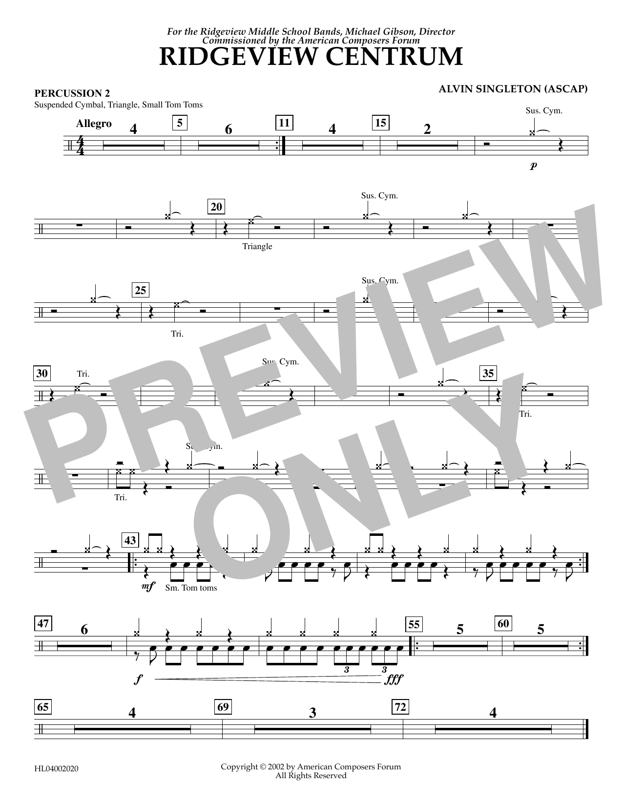 Alvin Singleton Ridgeview Centrum - Percussion 2 Sheet Music Notes & Chords for Concert Band - Download or Print PDF