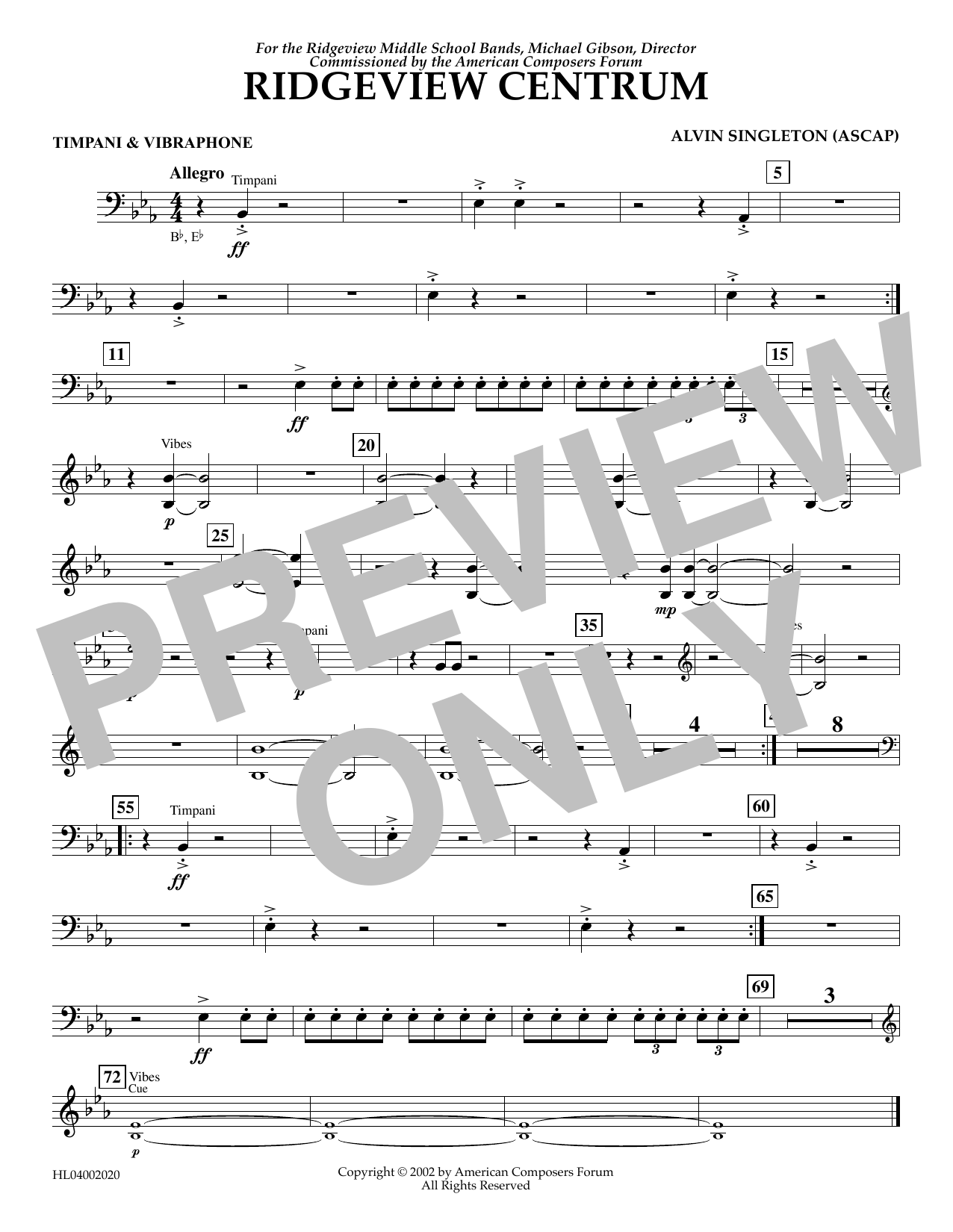 Alvin Singleton Ridgeview Centrum - Timpani, Vibraphone Sheet Music Notes & Chords for Concert Band - Download or Print PDF