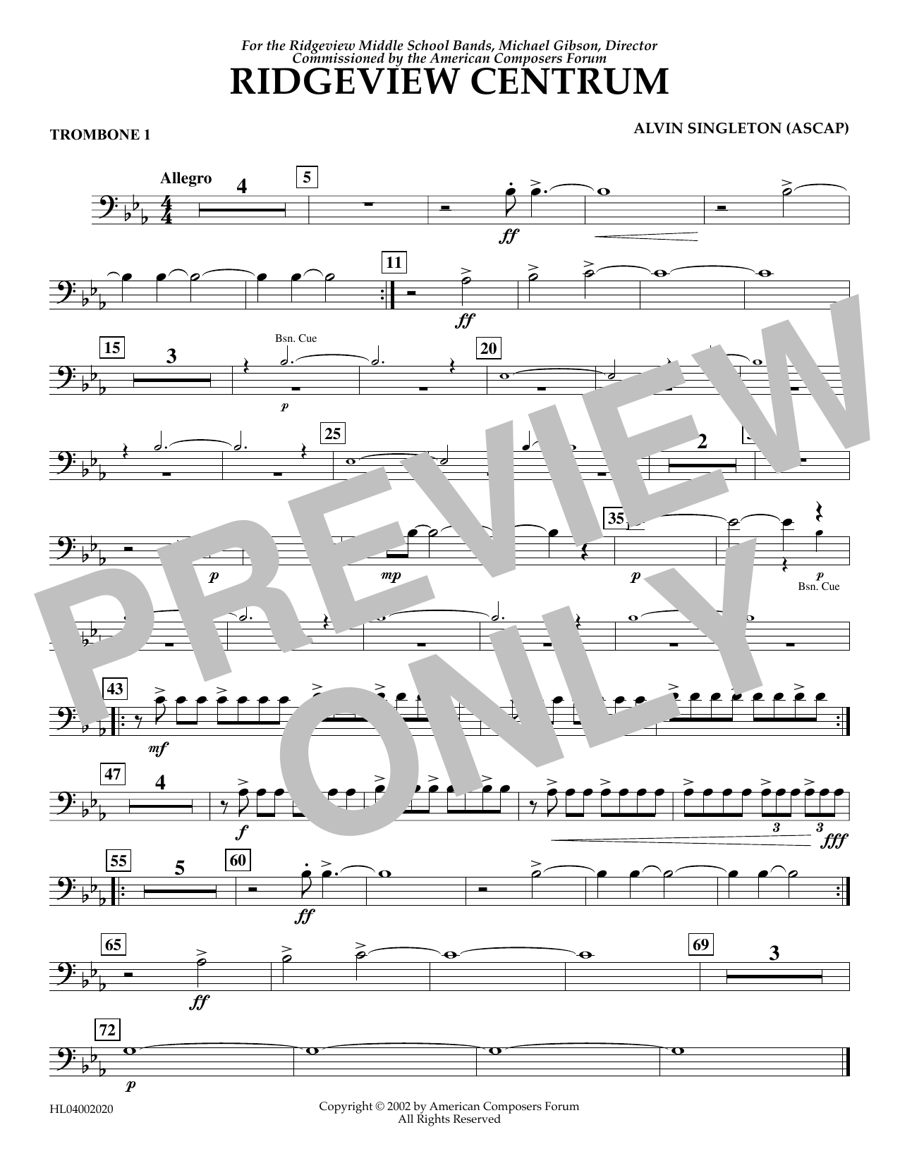 Alvin Singleton Ridgeview Centrum - Trombone 1 Sheet Music Notes & Chords for Concert Band - Download or Print PDF