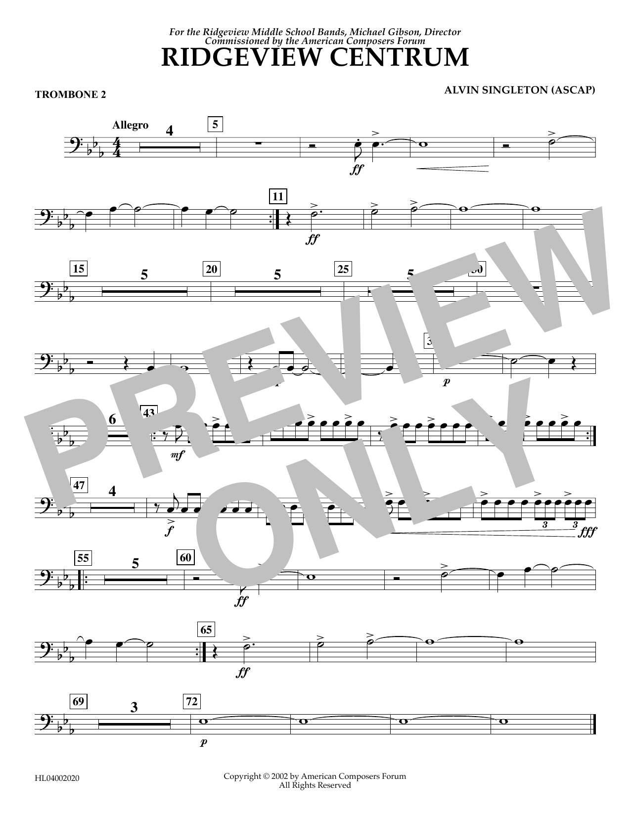 Alvin Singleton Ridgeview Centrum - Trombone 2 Sheet Music Notes & Chords for Concert Band - Download or Print PDF