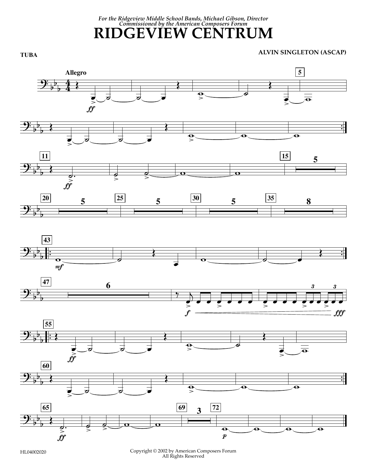Alvin Singleton Ridgeview Centrum - Tuba Sheet Music Notes & Chords for Concert Band - Download or Print PDF