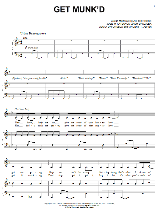 Preview Alvin And The Chipmunks Get Munk'd Children sheet music, notes and chords for Piano, Vocal & Guitar (Right-Hand Melody), SKU: 63745 Get Munk'd sheet music