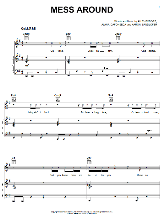 Preview Alvin And The Chipmunks Mess Around Children sheet music, notes and chords for Piano, Vocal & Guitar (Right-Hand Melody), SKU: 63747 Mess Around sheet music
